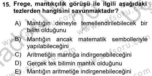 Mantığın Gelişimi Dersi 2016 - 2017 Yılı 3 Ders Sınav Soruları 15. Soru