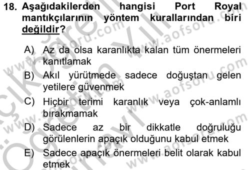 Mantığın Gelişimi Dersi 2016 - 2017 Yılı 3 Ders Sınav Soruları 18. Soru