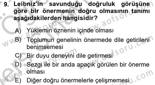 Mantığın Gelişimi Dersi 2016 - 2017 Yılı 3 Ders Sınav Soruları 9. Soru