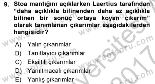 Mantığın Gelişimi Dersi 2016 - 2017 Yılı (Vize) Ara Sınav Soruları 9. Soru