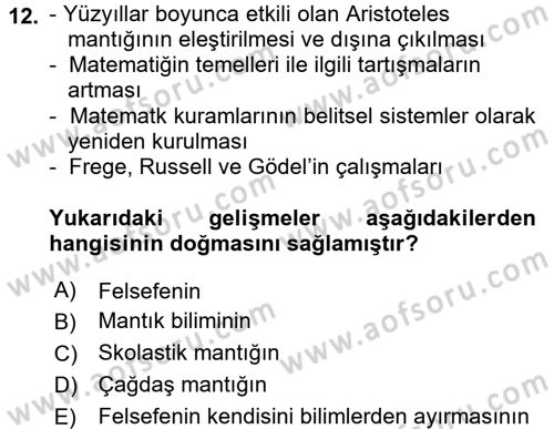 Mantığın Gelişimi Dersi 2016 - 2017 Yılı (Final) Dönem Sonu Sınav Soruları 12. Soru