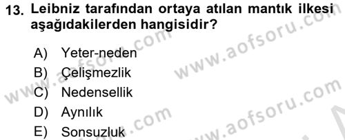 Mantığın Gelişimi Dersi 2016 - 2017 Yılı (Final) Dönem Sonu Sınav Soruları 13. Soru