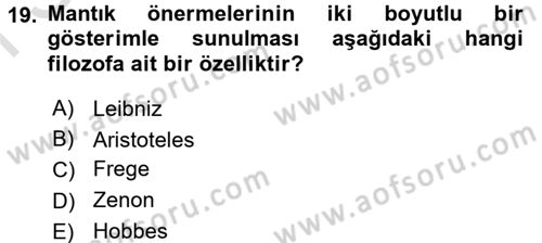 Mantığın Gelişimi Dersi 2016 - 2017 Yılı (Final) Dönem Sonu Sınav Soruları 19. Soru
