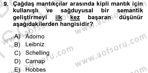 Mantığın Gelişimi Dersi 2016 - 2017 Yılı (Final) Dönem Sonu Sınav Soruları 9. Soru