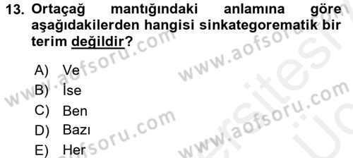 Mantığın Gelişimi Dersi 2017 - 2018 Yılı 3 Ders Sınav Soruları 13. Soru