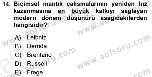 Mantığın Gelişimi Dersi 2017 - 2018 Yılı 3 Ders Sınav Soruları 14. Soru