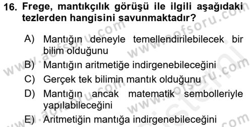Mantığın Gelişimi Dersi 2017 - 2018 Yılı 3 Ders Sınav Soruları 16. Soru