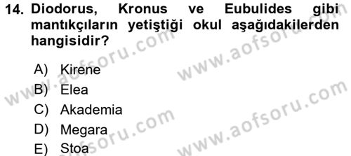 Mantığın Gelişimi Dersi 2017 - 2018 Yılı (Vize) Ara Sınavı 14. Soru