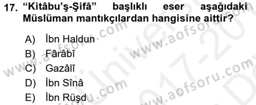 Mantığın Gelişimi Dersi 2017 - 2018 Yılı (Vize) Ara Sınavı 17. Soru