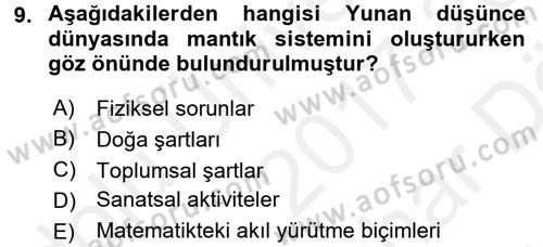 Mantığın Gelişimi Dersi 2017 - 2018 Yılı (Vize) Ara Sınavı 9. Soru