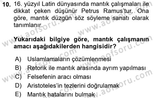 Mantığın Gelişimi Dersi 2017 - 2018 Yılı (Final) Dönem Sonu Sınav Soruları 10. Soru