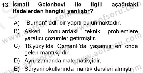 Mantığın Gelişimi Dersi 2017 - 2018 Yılı (Final) Dönem Sonu Sınavı 13. Soru