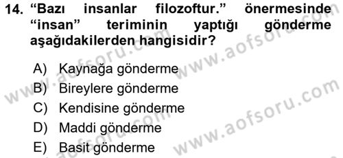 Mantığın Gelişimi Dersi 2017 - 2018 Yılı (Final) Dönem Sonu Sınav Soruları 14. Soru