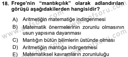 Mantığın Gelişimi Dersi 2017 - 2018 Yılı (Final) Dönem Sonu Sınav Soruları 18. Soru
