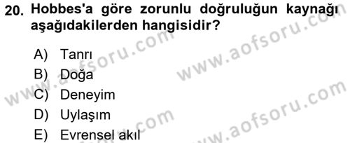 Mantığın Gelişimi Dersi 2017 - 2018 Yılı (Final) Dönem Sonu Sınav Soruları 20. Soru