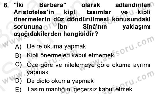Mantığın Gelişimi Dersi 2017 - 2018 Yılı (Final) Dönem Sonu Sınav Soruları 6. Soru