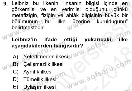 Mantığın Gelişimi Dersi 2017 - 2018 Yılı (Final) Dönem Sonu Sınav Soruları 9. Soru