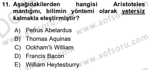 Mantığın Gelişimi Dersi 2018 - 2019 Yılı 3 Ders Sınav Soruları 11. Soru