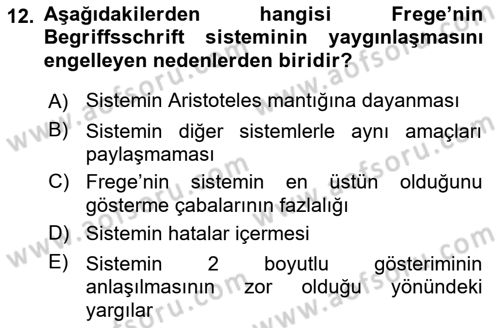 Mantığın Gelişimi Dersi 2018 - 2019 Yılı 3 Ders Sınavı 12. Soru