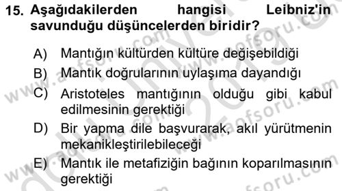 Mantığın Gelişimi Dersi 2018 - 2019 Yılı 3 Ders Sınav Soruları 15. Soru