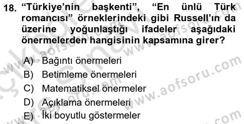 Mantığın Gelişimi Dersi 2018 - 2019 Yılı 3 Ders Sınav Soruları 18. Soru