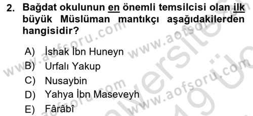 Mantığın Gelişimi Dersi 2018 - 2019 Yılı 3 Ders Sınav Soruları 2. Soru