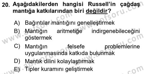 Mantığın Gelişimi Dersi 2018 - 2019 Yılı 3 Ders Sınav Soruları 20. Soru