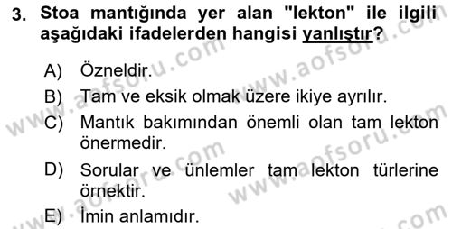 Mantığın Gelişimi Dersi 2018 - 2019 Yılı 3 Ders Sınav Soruları 3. Soru
