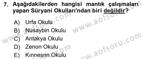 Mantığın Gelişimi Dersi 2018 - 2019 Yılı 3 Ders Sınav Soruları 7. Soru