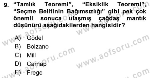 Mantığın Gelişimi Dersi 2018 - 2019 Yılı 3 Ders Sınav Soruları 9. Soru