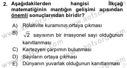 Mantığın Gelişimi Dersi 2018 - 2019 Yılı (Vize) Ara Sınav Soruları 2. Soru