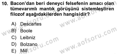 Mantığın Gelişimi Dersi 2018 - 2019 Yılı (Final) Dönem Sonu Sınav Soruları 10. Soru