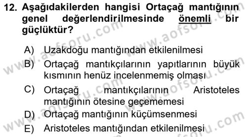 Mantığın Gelişimi Dersi 2018 - 2019 Yılı (Final) Dönem Sonu Sınav Soruları 12. Soru