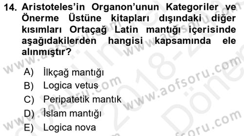 Mantığın Gelişimi Dersi 2018 - 2019 Yılı (Final) Dönem Sonu Sınav Soruları 14. Soru