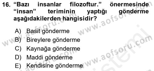 Mantığın Gelişimi Dersi 2018 - 2019 Yılı (Final) Dönem Sonu Sınav Soruları 16. Soru