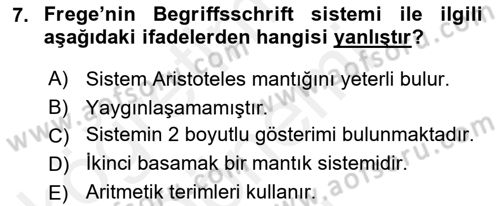 Mantığın Gelişimi Dersi 2018 - 2019 Yılı (Final) Dönem Sonu Sınav Soruları 7. Soru
