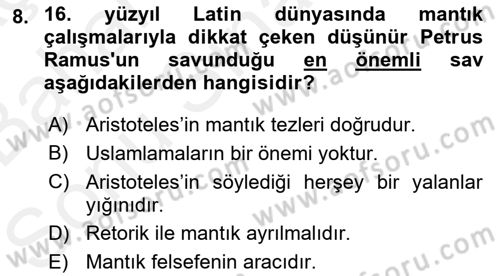 Mantığın Gelişimi Dersi 2018 - 2019 Yılı (Final) Dönem Sonu Sınav Soruları 8. Soru