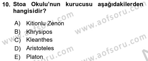 Mantığın Gelişimi Dersi 2018 - 2019 Yılı Yaz Okulu Sınavı 10. Soru