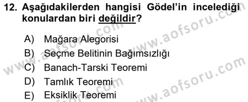Mantığın Gelişimi Dersi 2018 - 2019 Yılı Yaz Okulu Sınav Soruları 12. Soru