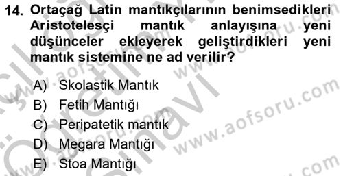 Mantığın Gelişimi Dersi 2018 - 2019 Yılı Yaz Okulu Sınav Soruları 14. Soru