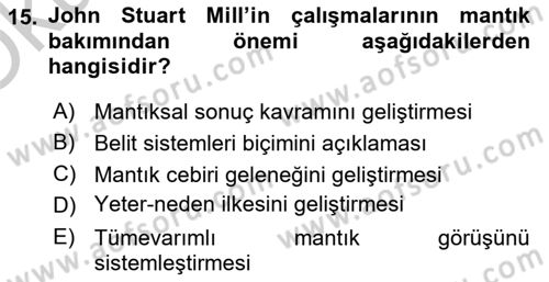 Mantığın Gelişimi Dersi 2018 - 2019 Yılı Yaz Okulu Sınav Soruları 15. Soru