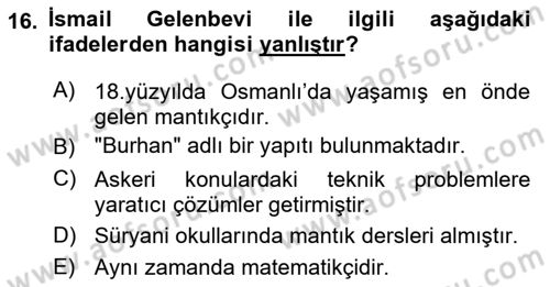 Mantığın Gelişimi Dersi 2018 - 2019 Yılı Yaz Okulu Sınav Soruları 16. Soru