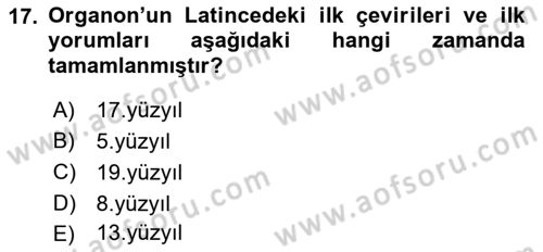 Mantığın Gelişimi Dersi 2018 - 2019 Yılı Yaz Okulu Sınav Soruları 17. Soru