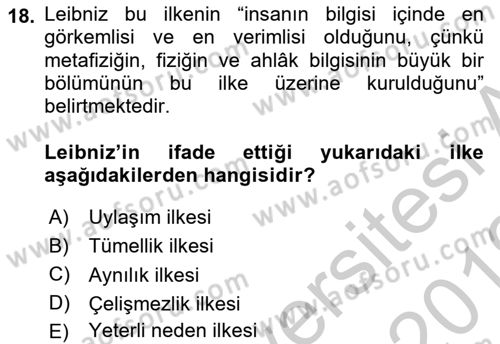 Mantığın Gelişimi Dersi 2018 - 2019 Yılı Yaz Okulu Sınav Soruları 18. Soru
