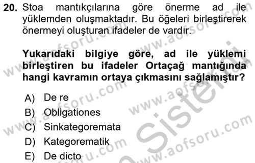 Mantığın Gelişimi Dersi 2018 - 2019 Yılı Yaz Okulu Sınav Soruları 20. Soru
