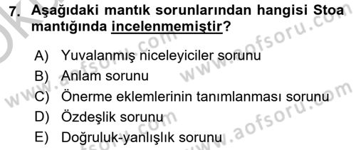 Mantığın Gelişimi Dersi 2018 - 2019 Yılı Yaz Okulu Sınav Soruları 7. Soru