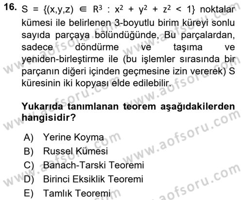 Mantığın Gelişimi Dersi 2020 - 2021 Yılı Yaz Okulu Sınav Soruları 16. Soru