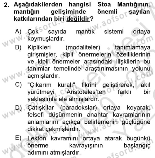 Mantığın Gelişimi Dersi 2020 - 2021 Yılı Yaz Okulu Sınav Soruları 2. Soru