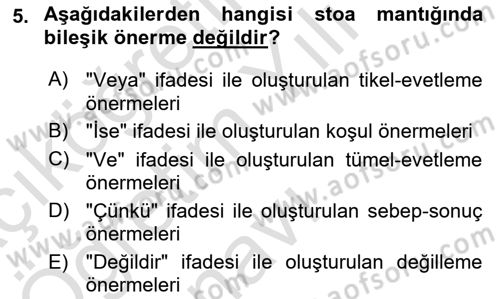 Mantığın Gelişimi Dersi 2020 - 2021 Yılı Yaz Okulu Sınav Soruları 5. Soru