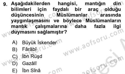 Mantığın Gelişimi Dersi 2020 - 2021 Yılı Yaz Okulu Sınav Soruları 9. Soru